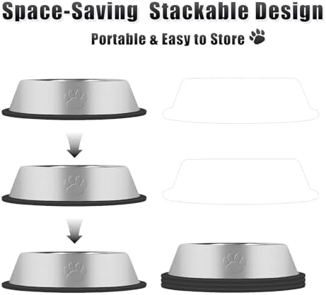 3Pcs Stainless Steel Dog Bowls Set with Dog Paw Pattern- Non-Slip Food and Water Bowl 13 Oz - Dishwasher-Safe, Rust Resistant Metal Pet Bowls for Small/Medium/Large Sized Pets - Image 3
