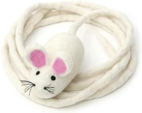 Glaciart One XXL Felt Mouse Cat Toy – 6” Body + 98” Tail – Large Cat Enrichment Toy – 100% Natural Wool with Catnip – Interactive Teaser for Big Cats – Safe Non-AZO Dyes by GlaciartOne