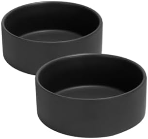SPUNKYJUNKY 13.5OZ Ceramic Dog and Cat Bowl, Modern Cute Weighted Food Water Bowl for Replacement Black (2 Pack) by SPUNKYJUNKY