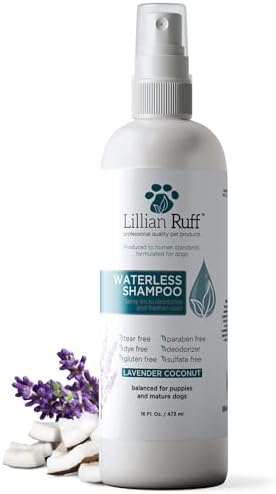 Lillian Ruff Waterless No-Rinse Dog Dry Shampoo Spray with Hydrating Essential Oils - pH-Balanced Dry Shampoo for Dogs - Clean, Condition, Detangle & Deodorize Dry, Sensitive Skin (Lavender Coconut) by LillianRuff