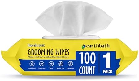 earthbath Dog Grooming Wipes - Dog Wipes for Paws and Butt, Pet Wipes for Dogs & Cats, Helps Itchy & Dry Skin -Fragrance Free, 100 Count (1 Pack) by earthbath