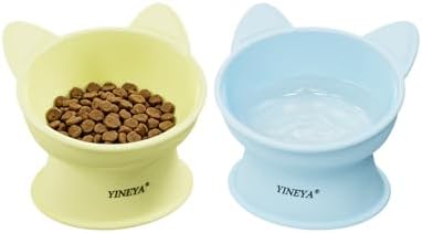 YINEYA 2 Pack Cat Food Bowls Elevated Design for Neck Comfort & Digestion by YINEYA