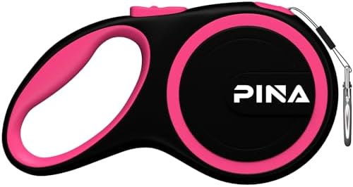 PINA Retractable Dog Leash, 10ft Dog Leash for Small Dogs Up to 33lbs, 360° Tangle-Free Strong Reflective Nylon Tape, with Anti-Slip Handle, One-Handed Brake, Lock - Black Pink by PINA