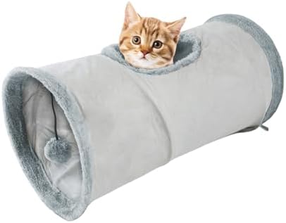 Cat Tunnel,Indoor Cat Play Tube Toys with Play Ball,Durable Collapsible Rabbit Hideaway Tunnel for Kitten,Bunny, Guinea Pig, Rat, Hamster, Ferret, Chinchilla (Grey) by Symphonyw