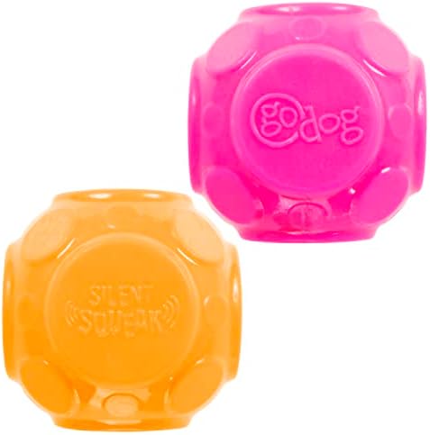 goDog 2-Pack Silent Squeak Ball Dog Toy Set, for Light to Moderate Chewers - Orange/Pink, 2-Pack - Image 4