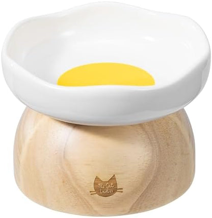 The Cat Ladies Egg Cat Food Bowl - Cute Cats Bowl - Elevated Ceramic Food Bowls - Ceramic Raised Food Bowls - Elevated for Spinal Alignment - Prevents Whisker Fatigue - Wood StandCat Bowl by TheCatLadies