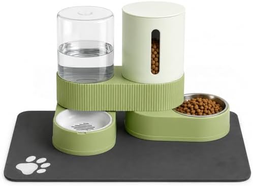 Gravity Cat Feeder 2 Pack Automatic Food Feeder and Water Dispenser Set Detachable Pet Bowl with Silicone Mat for Cats Small Medium Dogs, Large Capacity(Green) by ZBIAOJNU