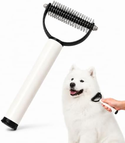 Undercoat Deshedding Tool for Long Thick Coats, 2-in-1 Dog Grooming Brush with Replaceable Lint Roller, Dematting Rakes for Dense Fur & Hair Removal, Long Handled Pet Grooming Accessory Black by TphalenProductDisplay