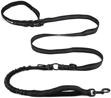 Heavy Duty Multifunctional Adjustable Hands Free Dog Leash - Durable Reflective Stitches, Car Safety Buckle Waist Leash for Dog Walking, Running, Hiking - 5-7FT by COOWONE