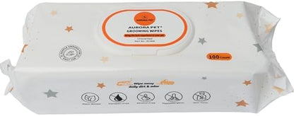 Aurora Pet Wipes – 100% Natural, Plant-Based Hypoallergenic Grooming Wipes for Dogs & Cats – Extra-Durable, Large & Thick for Effortless Cleaning (Unscented, 100 Count) by AuroraPet%C2%AE