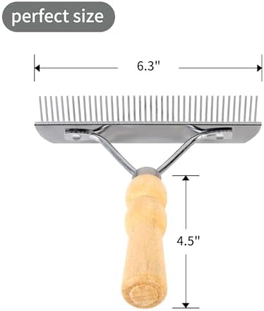 Undercoat Grooming Rake with Anti-Slip Wooden Handle, Steel Comb for Medium & Large Pets - Image 2