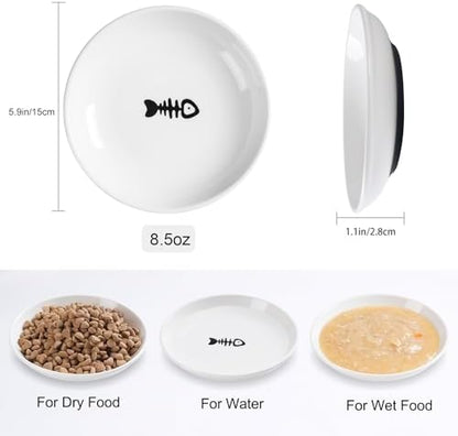 WROSWT Cat Food Bowl,Healthy Ceramic Cat Bowls for Indoor Cats,Anti Whisker Fatigue Cats Dishes Set,Shallow Wide Kitten Plates for Food and Water,Non-Slip Silicone Bottom,3 Pack - Image 3