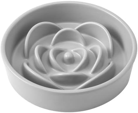 8.25'' Ceramic Slow Feeder Dog Bowls - Petal Shape Modern Dog Food Dish for Medium and Large Breeds, Puzzle Maze Bowl to Slow Down Eating, Anti-Gulping, Dishwasher & Microwave Safe, Grey by Welloyed