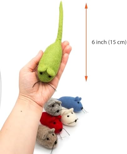 Glaciart One Felt Mouse Cat Toy – 6 Pcs | Soft Fuzzy Enrichment 100% Natural Wool - Interactive Catnip Play Cat Toy Set - Safe for Pets, Non-AZO Colored Dyes - Image 5