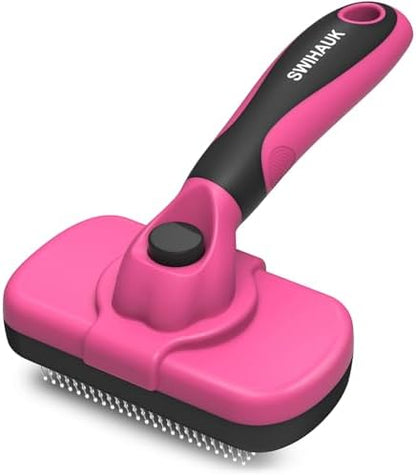 Swihauk Self Cleaning Slicker Brush for Dogs & Cats - Skin Friendly Grooming, Deshedding, Hair Removal for Puppies & Long/Short Haired Pets, Pet Supplies Accessory, Pink by swihauk
