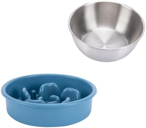 MateeyLife Slow Feeder Dog Bowl and Stainless Steel Water Bowl by MateeyLife