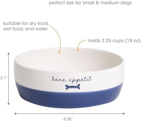 Pearhead Ceramic Bone Appétit Dog Bowl - Blue & White - Image 4