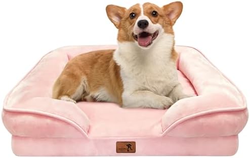 Spotted Play Orthopedic Dog Bed with Sides - Sofa Beds for Medium Dogs, Supportive Foam Pet Couch Bed with Washable Removable Cover, Waterproof Lining and Non-Slip Bottom, Pink - M by Spotted+Play