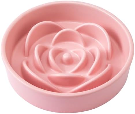 8.25'' Ceramic Slow Feeder Dog Bowls - Petal Shape Modern Dog Food Dish for Medium and Large Breeds, Puzzle Maze Bowl to Slow Down Eating, Anti-Gulping, Dishwasher & Microwave Safe, Pink by Welloyed