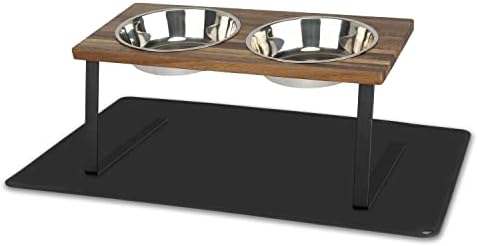 Aivituvin Elevated Dog Bowls, 15°Tilted Raised Cat Food Bowl, Walnut Wood Water Stand Feeder Set for Cats and Puppy, Pet Bowls with Anti Slip Mat(Medium) by Aivituvin