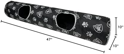 NFL Las Vegas Raiders Cat Tunnel Tube Toy with Plush Football Catnip and Feathers Collapsible Tunnel for Cats to Play, Peek and Hide, Sporty & Fun Cat Tunnel Toy with Team Logo All-Over Design! - Image 5