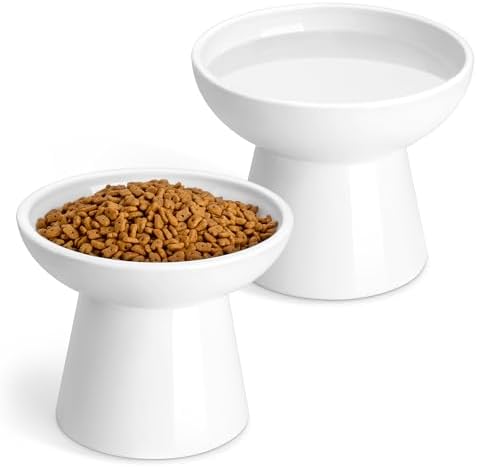 vancasso 2-Pack 6.2" Wide Elevated Cat Bowls, Ceramic Raised Cat Bowls by vancasso