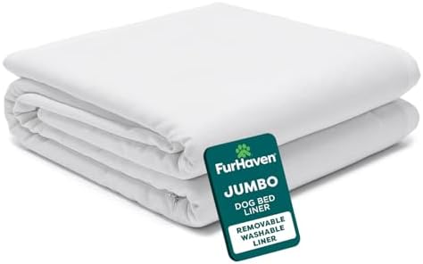 FurHaven Dog Bed Liner for Large Dogs, Water-Resistant Foam Protector with Quiet No-Crinkle Cover Design, Easy to Clean, Jumbo XL, Coated Polyester, White by FurHaven