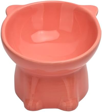Ceramic Raised Cat Bowls ,Tilted Elevated Cat Food Bowl for Indoor,Anti Vomiting & Protect Pet's Spine ,Pet Feeder Dish for Flat Faced Cats and Kitten (Pink) - Image 2