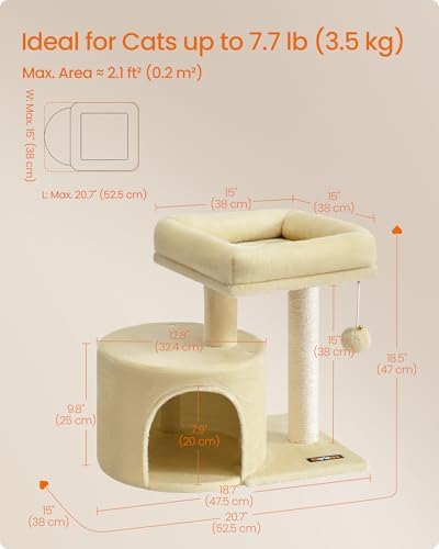 Feandrea Cat Tree, 18.5-in Small Cat Tower, Cute Kittens Condo, Sand Beige - Image 5