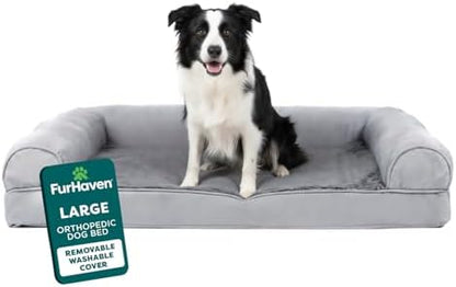 Furhaven Orthopedic Dog Bed for Large/Medium Dogs w/ Removable Bolsters & Washable Cover, For Dogs Up to 55 lbs - Plush & Suede Sofa - Gray, Large by FurHaven