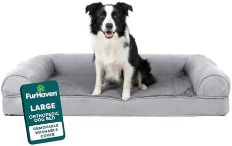 Furhaven Orthopedic Dog Bed for Large/Medium Dogs w/ Removable Bolsters & Washable Cover, For Dogs Up to 55 lbs - Plush & Suede Sofa - Gray, Large by FurHaven