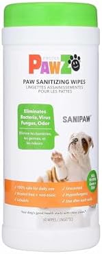 Protex PawZ SaniPaw Odor Eliminating Dog Paw Wipes (60 Wipes) Cleansing Dog Grooming Wipes, Simple & Safe Lickable Ingredients - Paw Cleaner for Dogs, Pet Wipes by PawZDogBoots