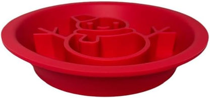 Snowman/Christmas 2-in-1 Silicone Slow Feeder & Licking Mat - BPA Free, Dishwasher Safe, 500ml Capacity, Perfect for Dogs & Cats (Christmas Red)