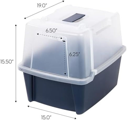 IRIS USA Large Front Door Cat Litter Box, Walk-in Entry, Navy - Image 2