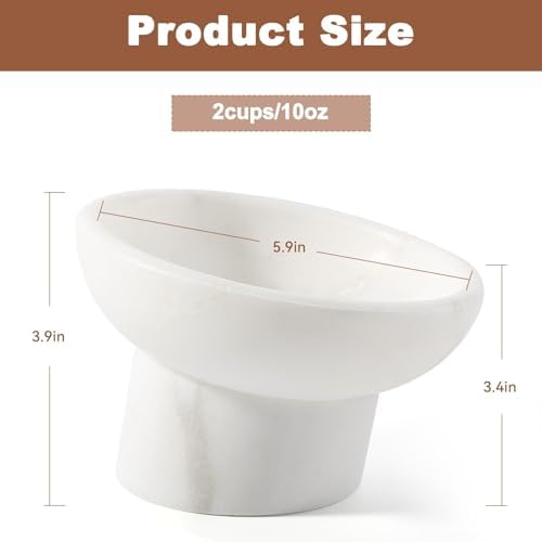 Karibiber Marble Elevated Cat Bowl, White Weighted Raised Cat Food & Water Bowl, Whisker-Friendly Stone Cat Dish with Non-Slip Stand, Heavy Water Bowls for Small Dog - Image 5