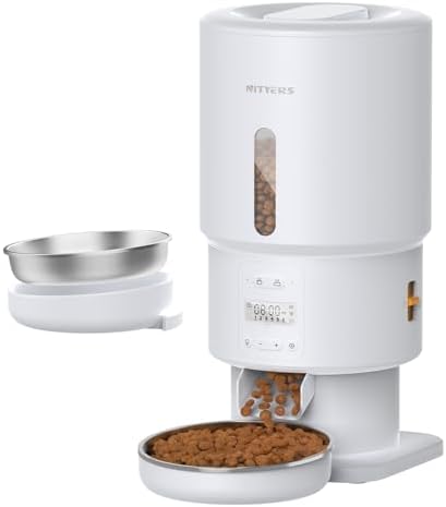 Automatic Cat Feeder - 5L Anti-Clog Cat Food Dispenser Keeps 2-15mm Dry Food Fresh, 10s Voice, 1-6 Meals/Day, Programmable Portions, 180-Day Battery Life, Easy to Clean Auto Pet Feeder for Small Dog by Nityers