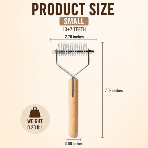 ROCK APE Undercoat Rake for Dogs & Cats, Dual-Sided Dematting Comb and Deshedding Tool for Mats, Tangles & Loose Fur, Rounded Teeth, Natural Wood Handle, Small 13+7 Teeth - Image 3
