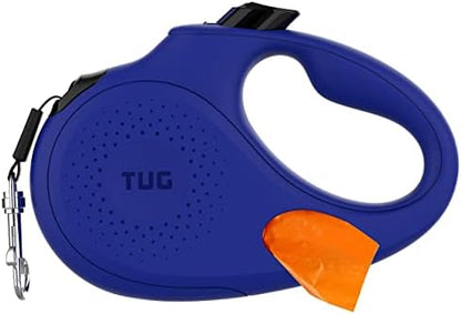 TUG Oval 360° Tangle-Free Retractable Dog Leash with Integrated Waste Bag Dispenser (Medium, Blue) by TUG