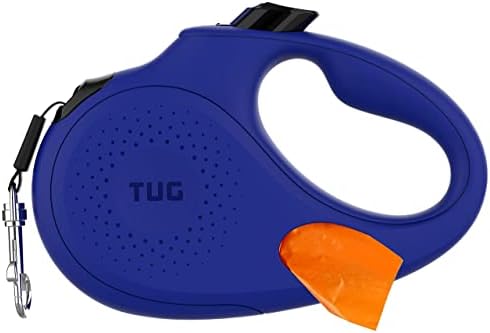 TUG Oval 360° Tangle-Free Retractable Dog Leash with Integrated Waste Bag Dispenser (Large, Blue) by TUG
