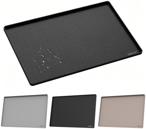 YINEYA 22" x 14" Silicone Dog Food Mat Waterproof, 0.6" Raised Edge(Black) by YINEYA