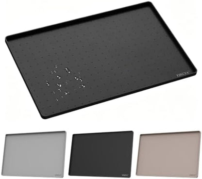 YINEYA 22" x 14" Silicone Dog Food Mat Waterproof, 0.6" Raised Edge(Black) by YINEYA