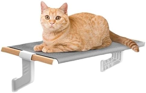 Cat Bed Window Sill Perch,Adjustable Cat Bedside Hammock Metal Frame Kitten Shelf Windowsill for Indoor Large Heavy Cats No Drilling Window Sill Extender for Pets (Wood, M) by Unknown