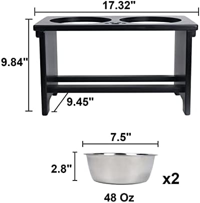HTB Elevated Dog Bowl Stand with 2 Stainless Steel Bowls-10 H Large Black - Image 5