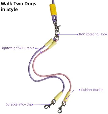 Double Dog Leash for 2 Small Dogs, 4ft Stylish No Tangle 360° Swivel Dual Pet Leash with Bubble Foam Handle, Pink Purple Gradient Walking Accessory for Girls & Pet Lovers - Image 5