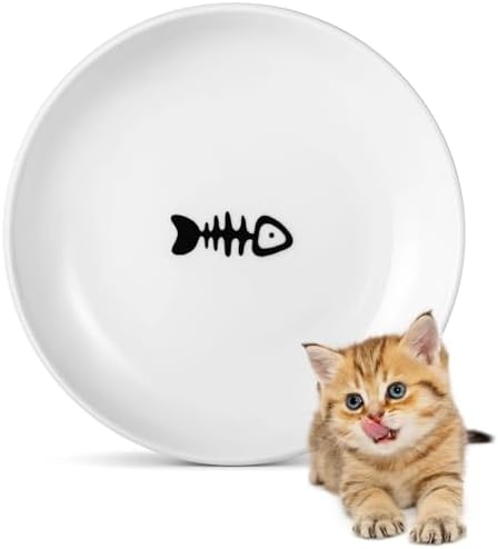 Ceramic Cat Food Plates: Cat Wet Food Bowls/Whisker Fatigue Cat Dishes & Shallow Bowls for Kittens and Small Animals by PEPPAPET