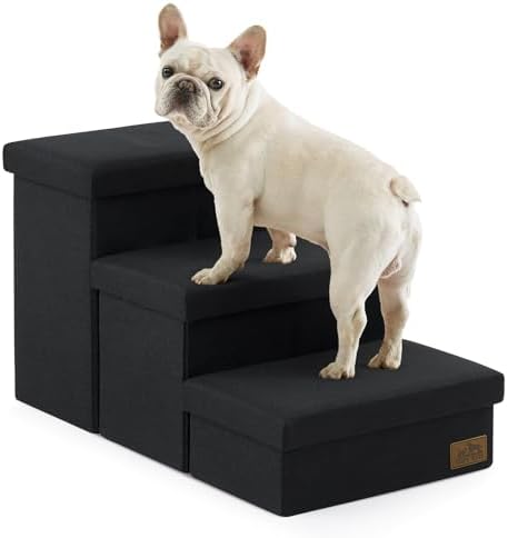 COZY KISS Dog Stairs with Storage, 16.7" H Wider Dog Steps, 3-Step by COZYKISS
