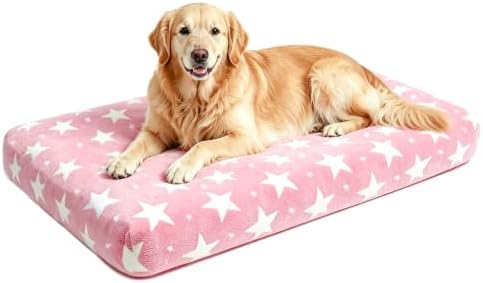 Orthopedic Dog Bed for Large Dogs with Removable Washable Cover(Pink Star, 35.0" L x 23.0" W x 3.2" Th) by FogkissComfyPawsHome