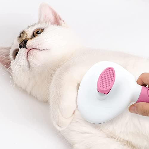Cat Brushes for Indoor Cats, Dog Brush for Shedding with Metal Cat Comb, Self Cleaning Pet Hair Brush with Release Button for Grooming Kitten(Pink) - Image 5