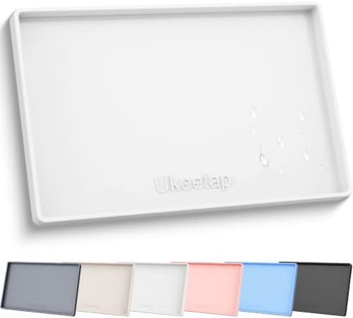 19" x 12" Extra Thick Silicone Mat Waterproof with Raised Edge, White by ukeetap