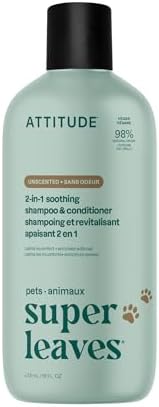 Attitude 2-in-1 Pet Shampoo and Conditioner, Dog & Puppy Shampoo with Oat Extract for Sensitive Skin, Gentle Soothing Grooming Wash, Vegan, Fragrance-Free, Unscented, 473 mL by Unknown